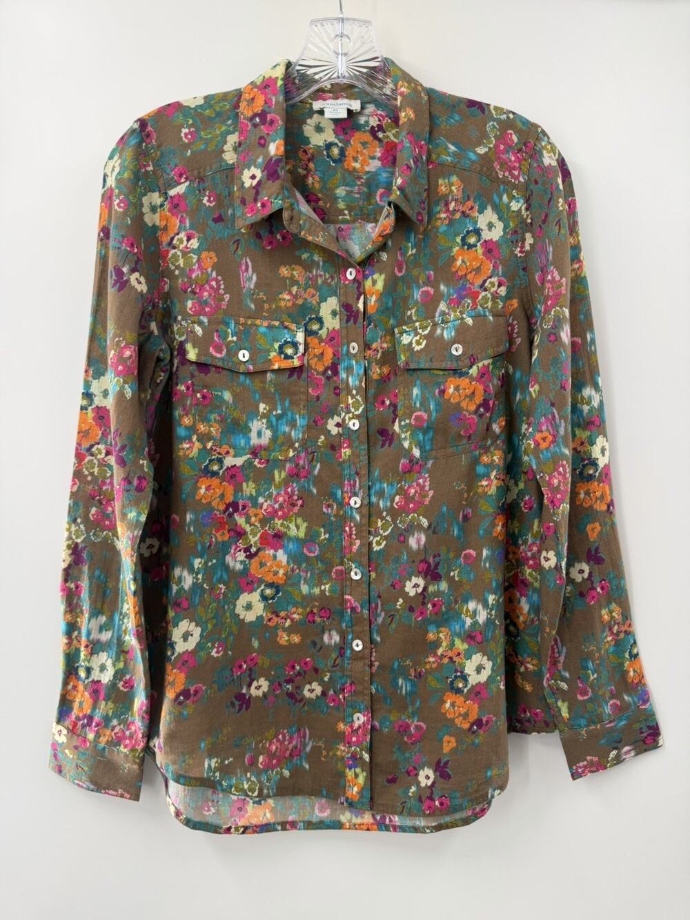 Sundance Womenās Long Sleeve Button Front Floral Top Shirt Cotton Size XS